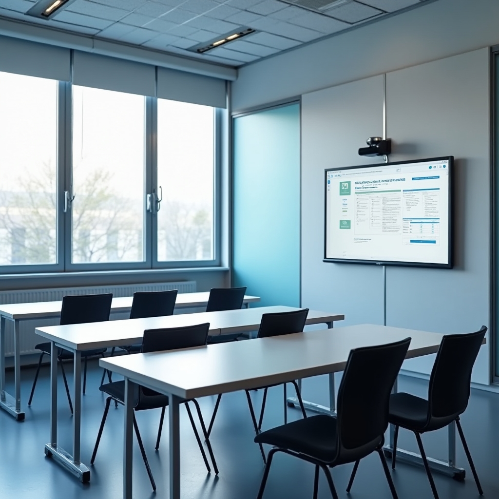Workshop venue interior with participants at workstations